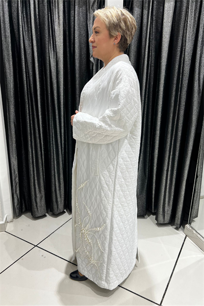 Selma Büyük Beden Kapitone Boncuk İşlemeli Pardesü