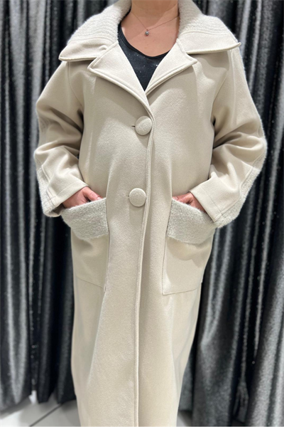 Selma Büyük Beden Kapitone Detaylı Fermuarlı Yaka Uzun Kaban