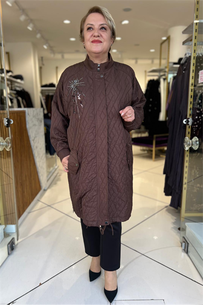 Selma Büyük Beden Kapitone Fermuarlı Kap