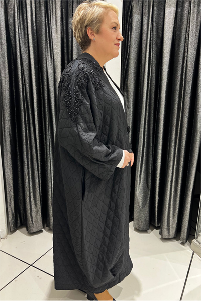 Selma Büyük Beden Kapitone Omuz Detaylı Pardesü