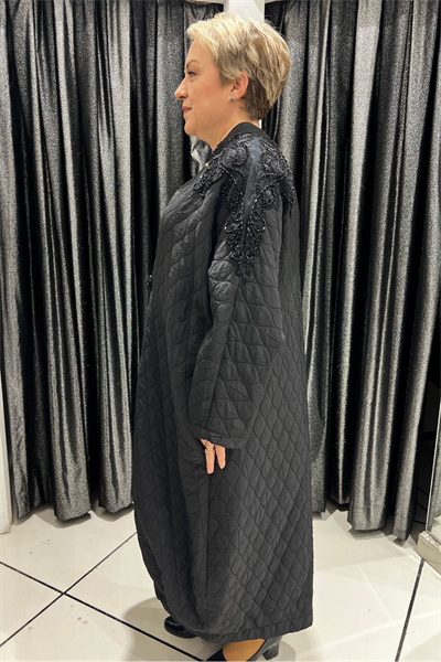 Selma Büyük Beden Kapitone Omuz Detaylı Pardesü