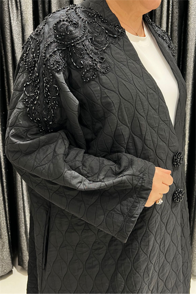 Selma Büyük Beden Kapitone Omuz Detaylı Pardesü