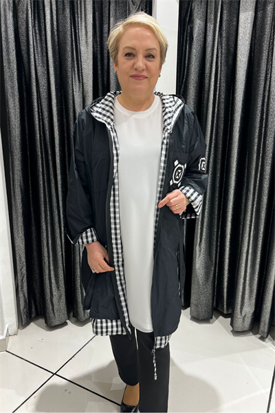 Selma Büyük Beden Kapüşonlu Ekose Astarlı Trenç