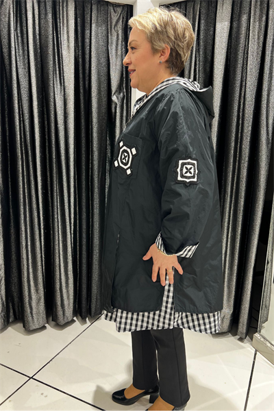 Selma Büyük Beden Kapüşonlu Ekose Astarlı Trenç