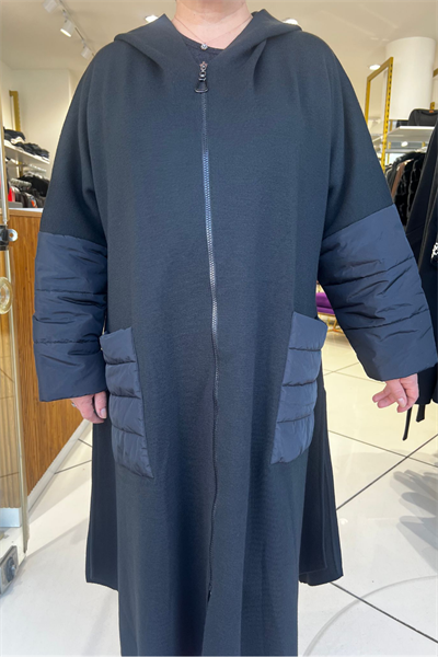 Selma Büyük Beden Kapüşonlu Kapitone Detaylı Kaban