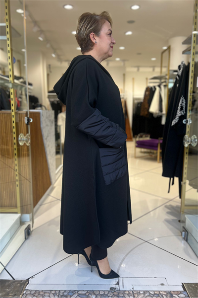 Selma Büyük Beden Kapüşonlu Kapitone Detaylı Kaban