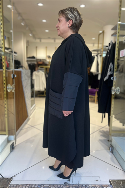 Selma Büyük Beden Kapüşonlu Kapitone Detaylı Kaban