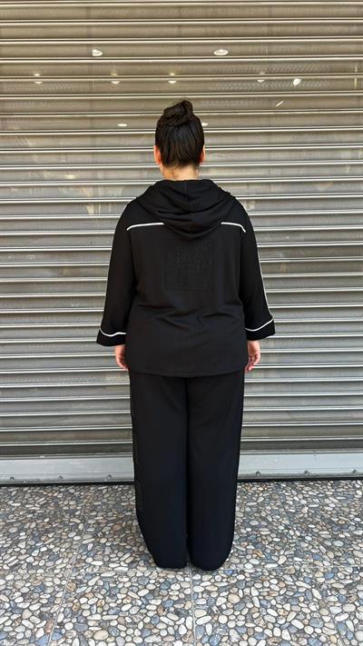 Selma Büyük Beden Kapüşonlu Şerit Detaylı Spor Takım