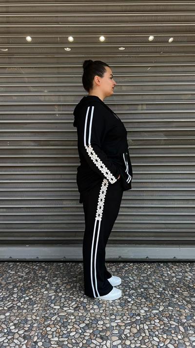 Selma Büyük Beden Kapüşonlu Şeritli Takım