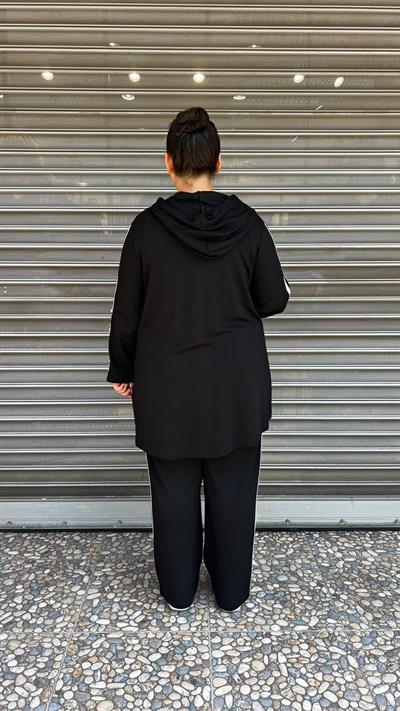 Selma Büyük Beden Kapüşonlu Şeritli Takım