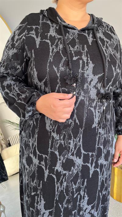 Selma Büyük Beden Kapüşonlu Triko Elbise