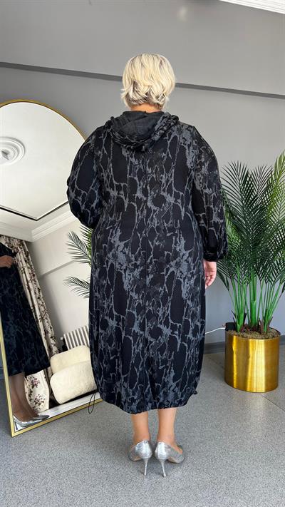 Selma Büyük Beden Kapüşonlu Triko Elbise