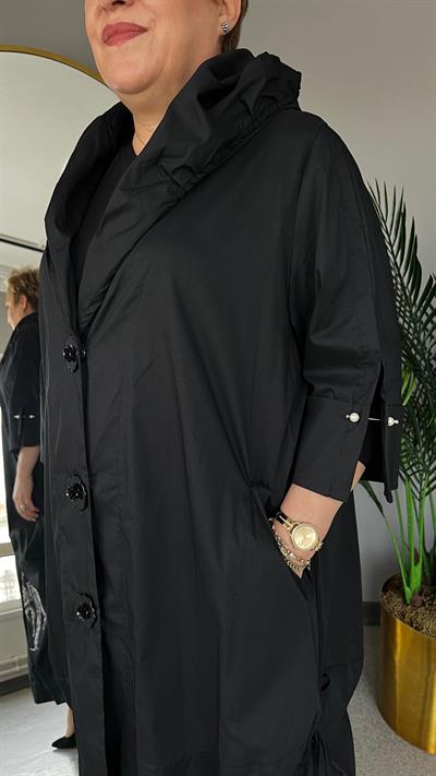 Selma Büyük Beden Kapüşonlu Turna Desenli Trench