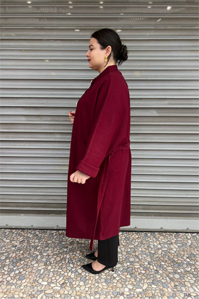 Selma Büyük Beden Kaşe Astarsız Yarasa Kol Kaban