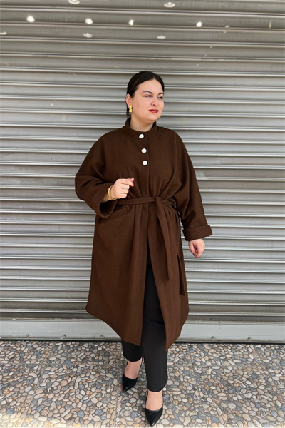 Selma Büyük Beden Kaşe Astarsız Yarasa Kol Kaban