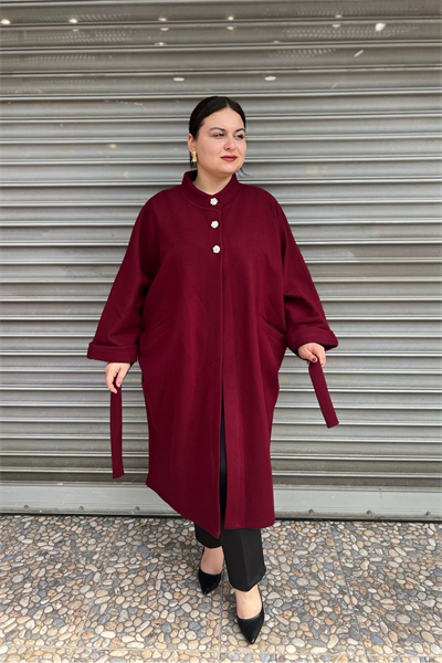 Selma Büyük Beden Kaşe Astarsız Yarasa Kol Kaban