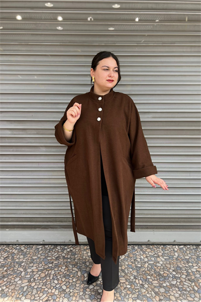 Selma Büyük Beden Kaşe Astarsız Yarasa Kol Kaban