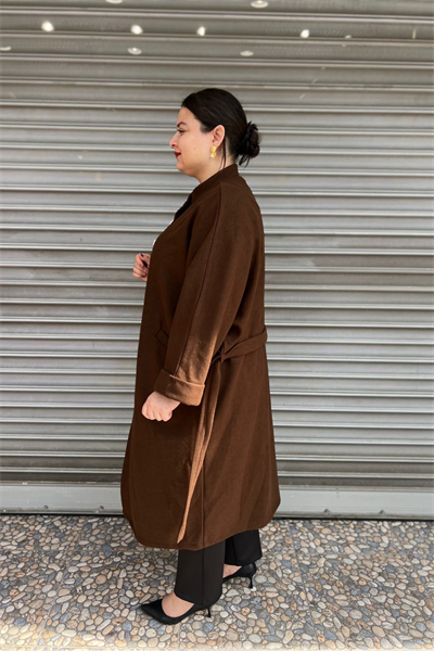 Selma Büyük Beden Kaşe Astarsız Yarasa Kol Kaban