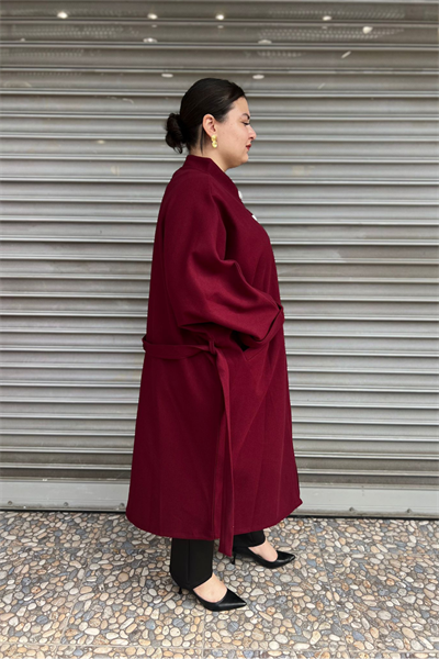 Selma Büyük Beden Kaşe Astarsız Yarasa Kol Kaban