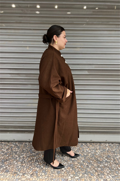 Selma Büyük Beden Kaşe Astarsız Yarasa Kol Kaban