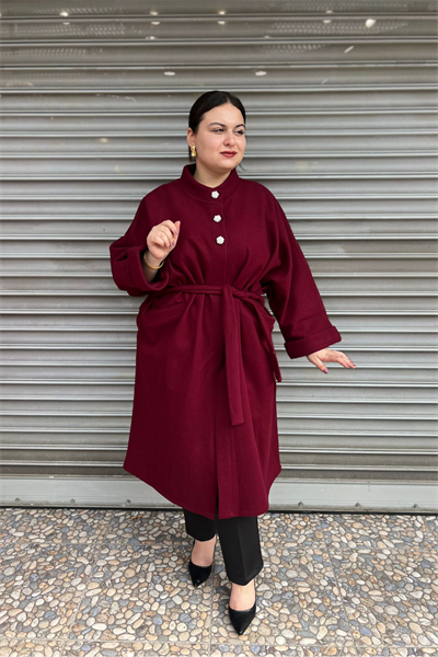 Selma Büyük Beden Kaşe Astarsız Yarasa Kol Kaban