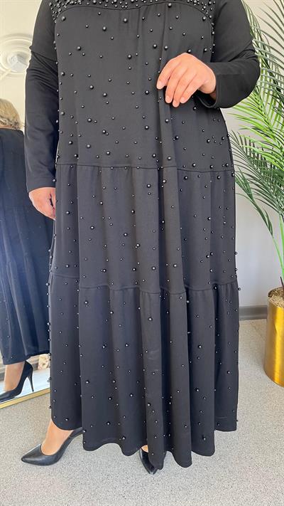 Selma Büyük Beden Kat Fırfırlı İncili Elbise