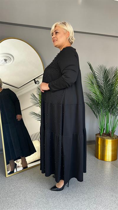 Selma Büyük Beden Kat Fırfırlı İncili Elbise