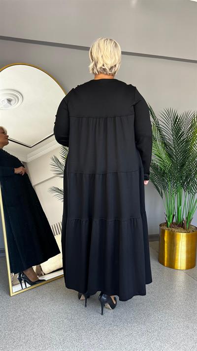 Selma Büyük Beden Kat Fırfırlı İncili Elbise