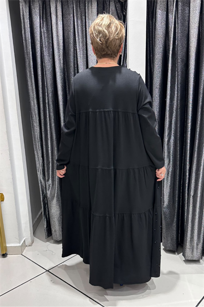 Selma Büyük Beden Katmanlı Tasarım İnci Süslemeli Elbise