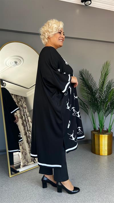 Selma Büyük Beden Kedi Desenli Elbise