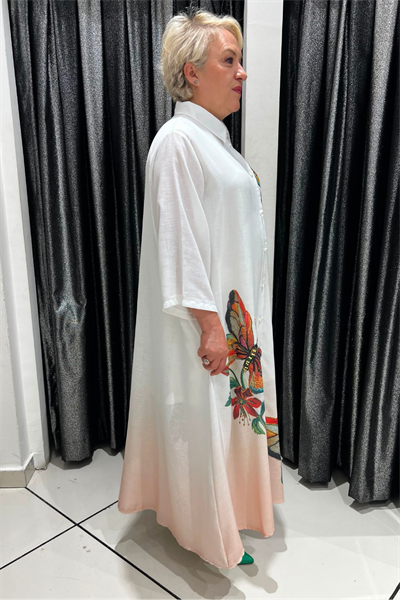 Selma Büyük Beden Kelebek Baskılı Düğmeli Kap/Elbise