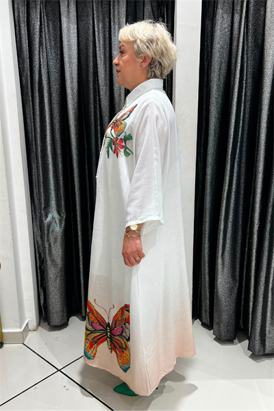 Selma Büyük Beden Kelebek Baskılı Düğmeli Kap/Elbise