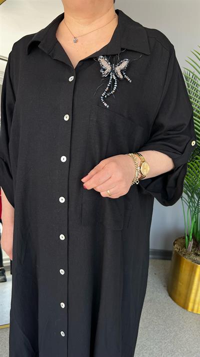 Selma Büyük Beden Kelebek Broşlu Elbise