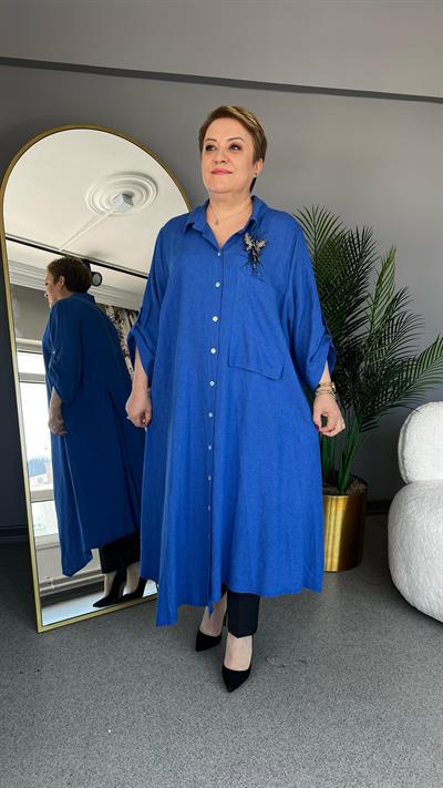 Selma Büyük Beden Kelebek Broşlu Elbise