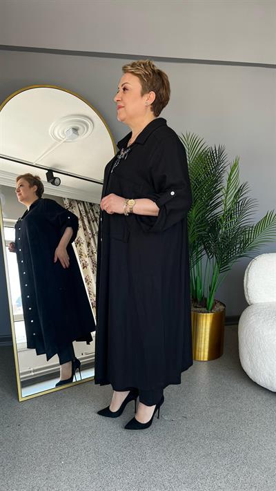 Selma Büyük Beden Kelebek Broşlu Elbise