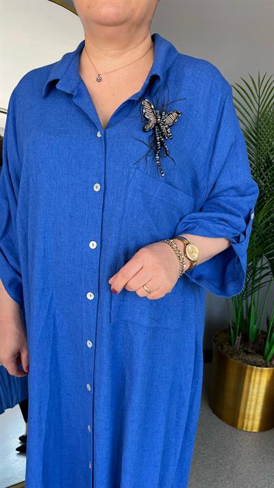 Selma Büyük Beden Kelebek Broşlu Elbise