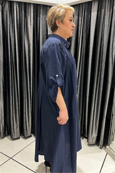 Selma Büyük Beden Kelebek Broşlu Keten Gömlek/Elbise