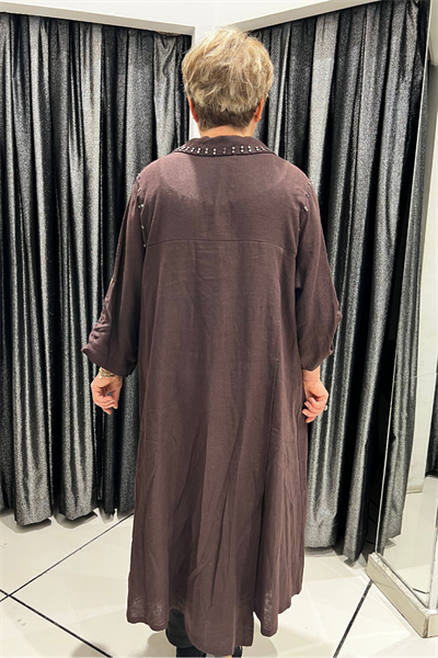 Selma Büyük Beden Kelebek Broşlu Keten Gömlek/Elbise