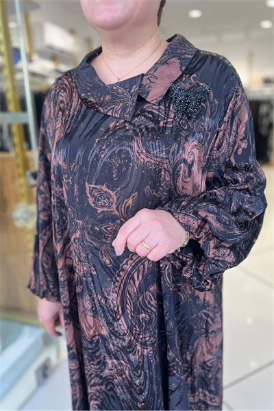 Selma Büyük Beden Kelebek Broşlu Şık Saten Elbise