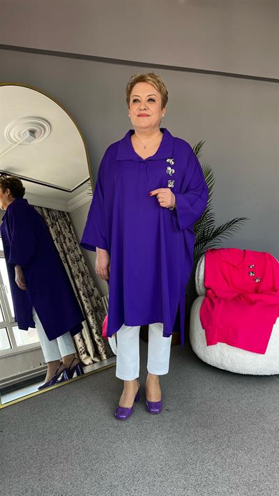 Selma Büyük Beden Kelebek Broşlu Tunik Elbise