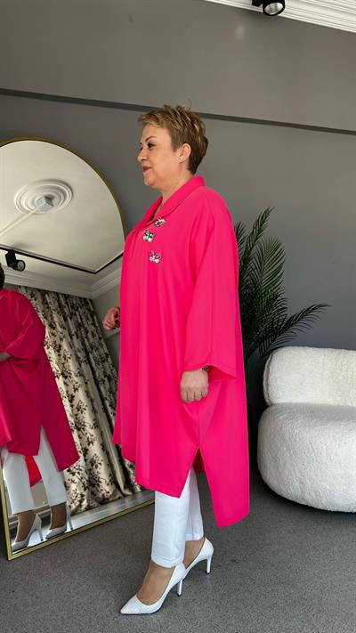 Selma Büyük Beden Kelebek Broşlu Tunik Elbise