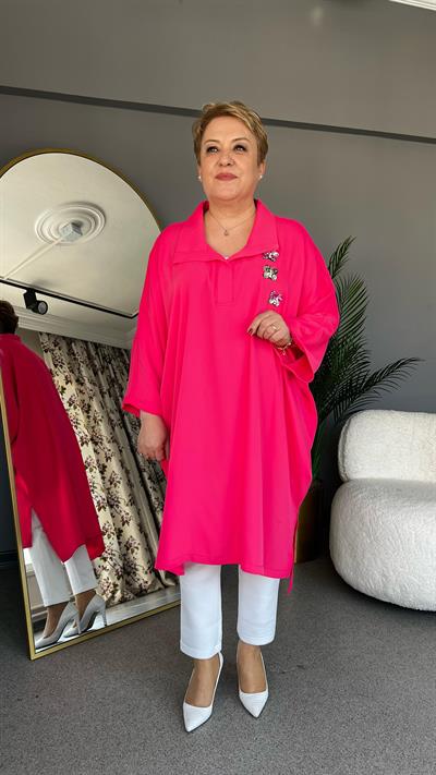 Selma Büyük Beden Kelebek Broşlu Tunik Elbise