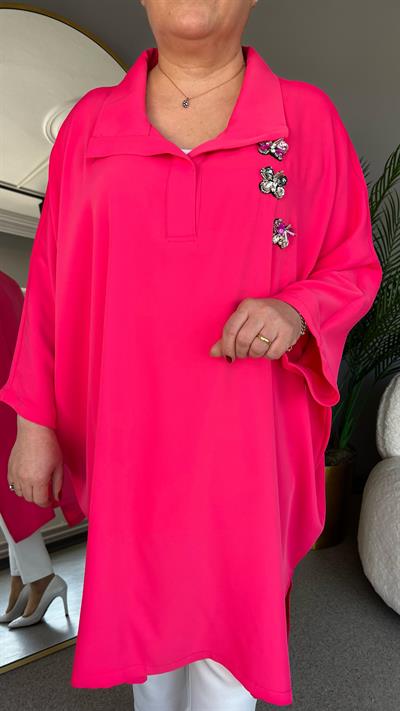 Selma Büyük Beden Kelebek Broşlu Tunik Elbise