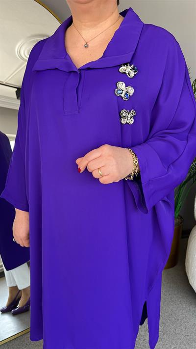 Selma Büyük Beden Kelebek Broşlu Tunik Elbise