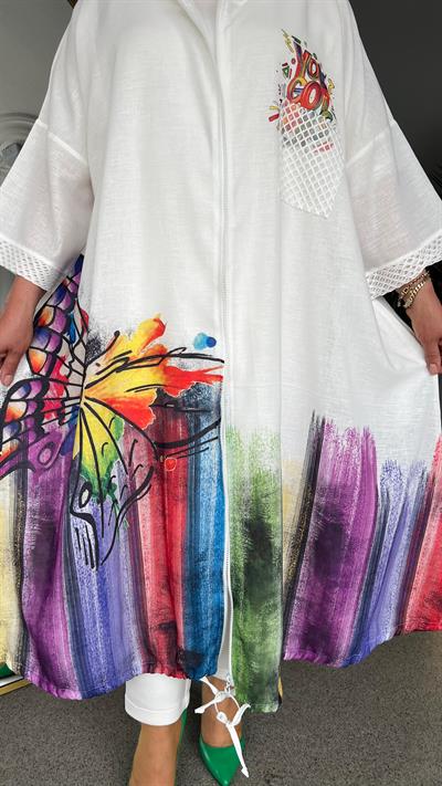 Selma Büyük Beden Kelebek Desenli Kap/Elbise