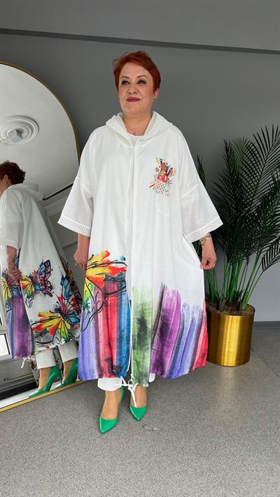 Selma Büyük Beden Kelebek Desenli Kap/Elbise