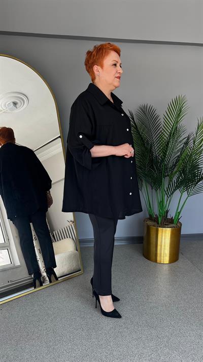 Selma Büyük Beden Keten Gömlek