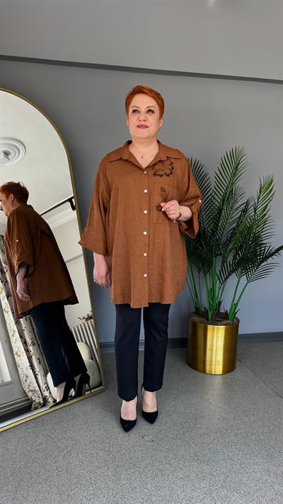Selma Büyük Beden Keten Gömlek