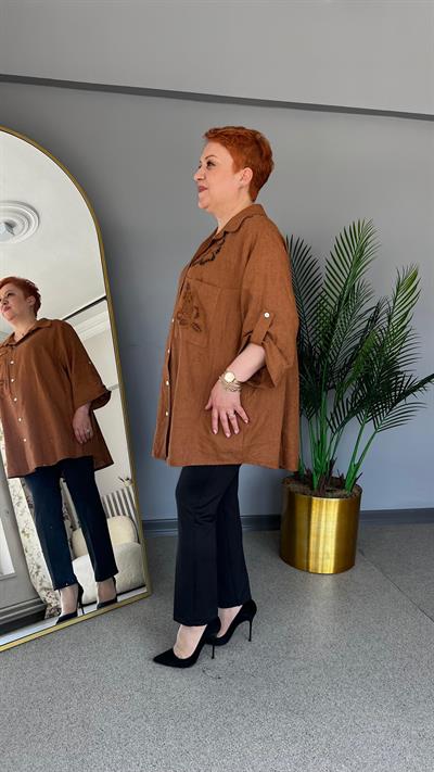 Selma Büyük Beden Keten Gömlek