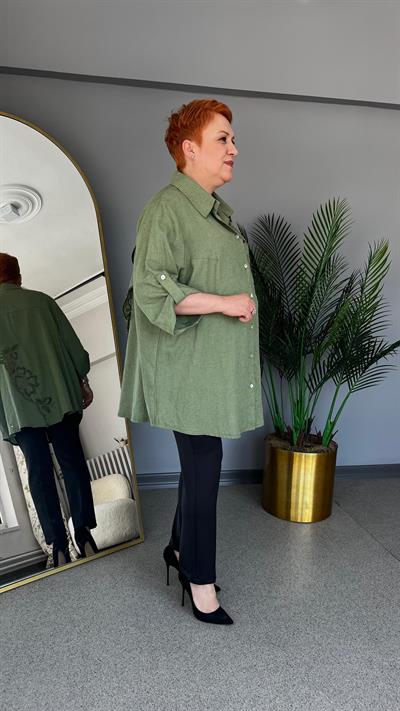 Selma Büyük Beden Keten Gömlek